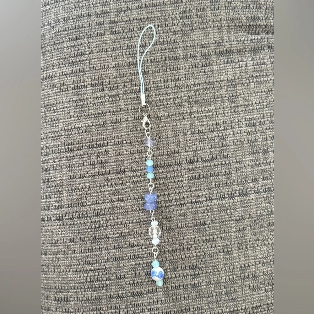 Elegant Blue Periwinkle Handmade Beaded Phone Charm